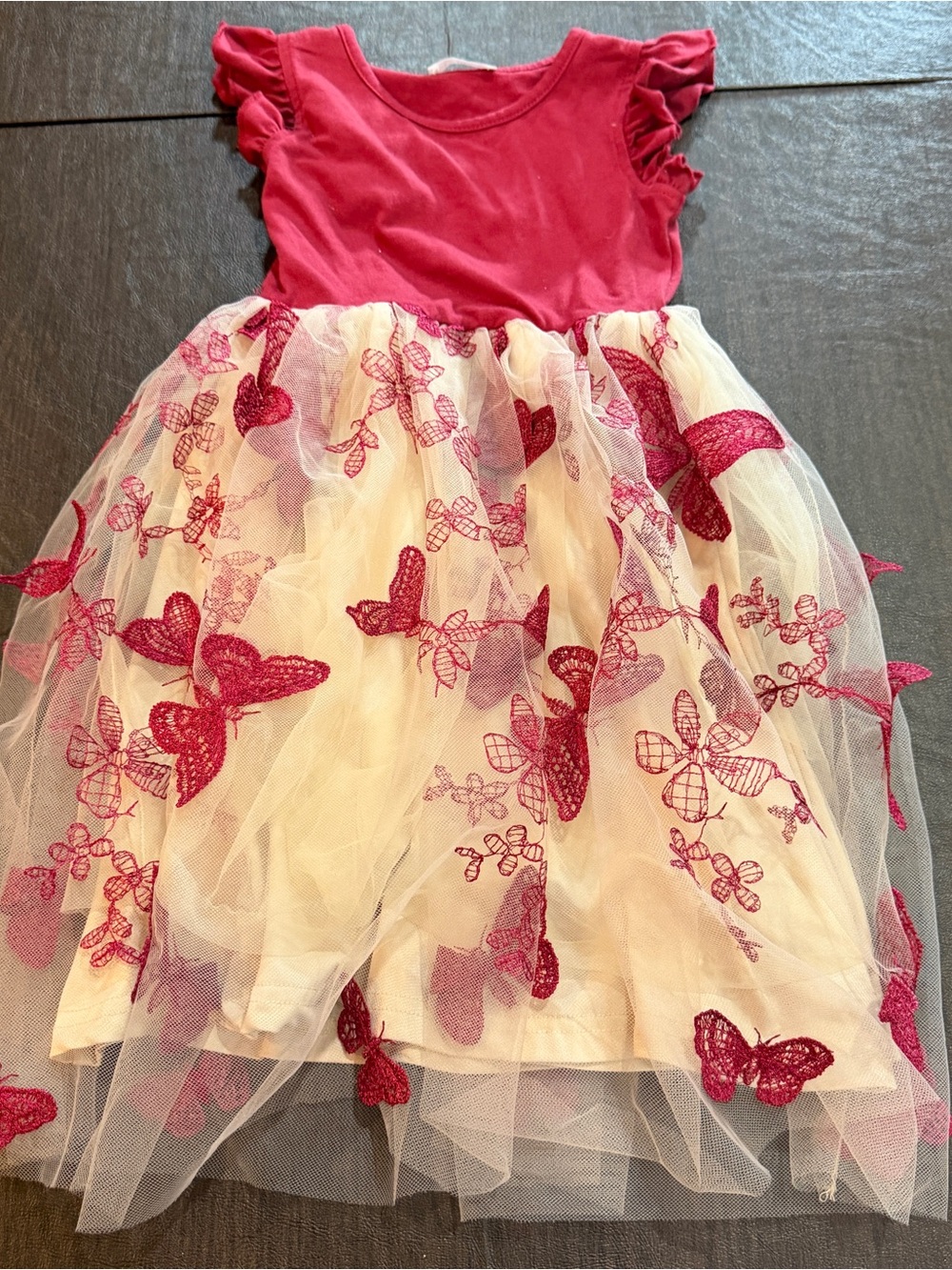 Flypigs Girls Red Butterfly Tulle Party Dress Sz 100 (3-4T)
